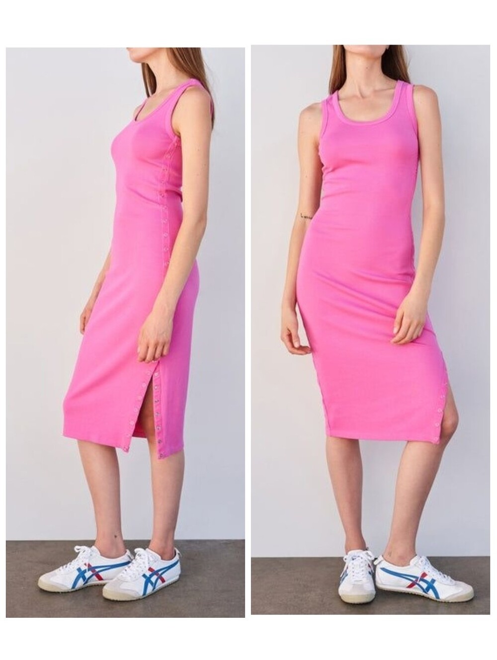 Sundry Pink Bodycon Ribbed Midi Tank Dress with Snaps M NWT Soft Cotton Modal